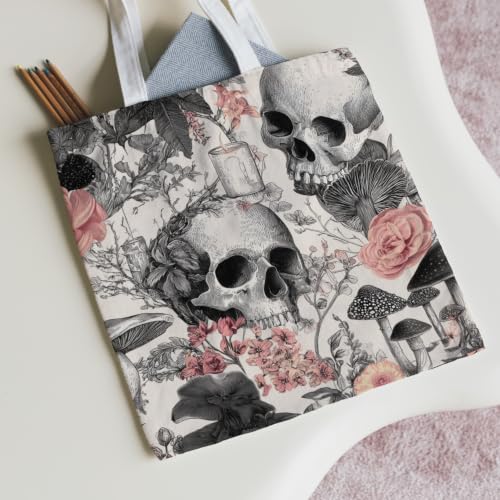 FDHSPAAM Canvas Tote Bag - Spooky Flower Skull Mushroom Variation Large Capacity