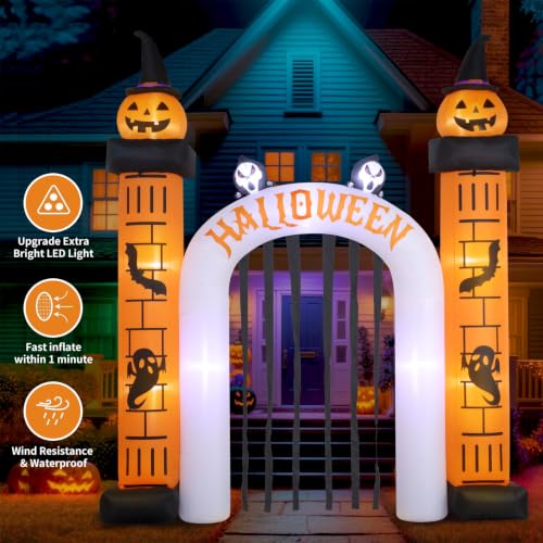 Giant 11FT Halloween Inflatable Pumpkin Archway with LED Lights - Outdoor Decor Variation of Pumpkin Arch
