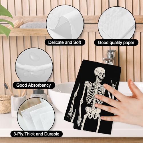 Halloween Skeleton Black Napkins 80pcs Disposable Paper Guest Table Decor