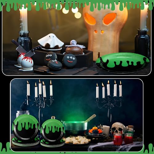 Halloween Ghost Paper Plates Set - Green & Black Party Dinnerware, 48 Pieces
