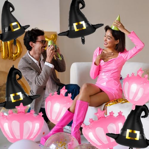 14Pcs Halloween Witch Hat and Crown Foil Balloons for Party Decor