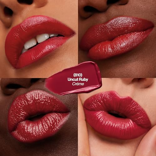 REVLON Super Lustrous Lipstick Gift Set, 5-Piece, Creamy Formula, Moisturized Feel, 755 Bare It All, 477 Black Cherry, 535 Rum Raisin, 805 Candied Rose, 810 Uncut Ruby