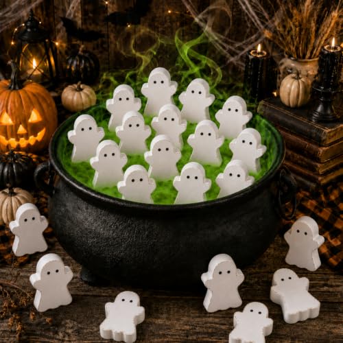 Halloween Ghost Wood Decor Set - Mini Ghost Bowl Fillers, 18 Pieces, Variation of Ghost