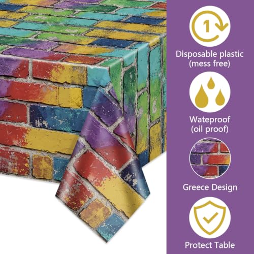 Colorful Brick Tablecloth Set for Parties - Waterproof & Reusable, 4 Pack, 51 x 86 Inches