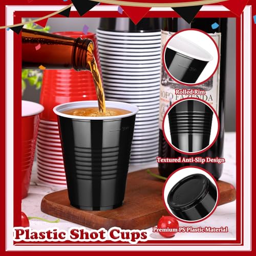 Disposable Plastic Party Cups 12 oz Set - Black and Red, 100 Pack Variation of Black/Red/100