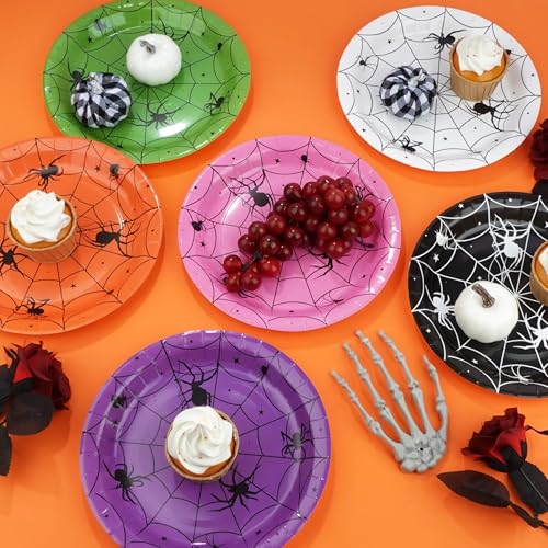 60 Pack Halloween 9-Inch Paper Plates with Spider Web Design, Disposable Party Tableware