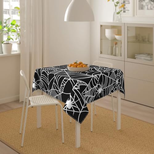 Spiderweb Halloween Tablecloth - 54x54 Inch Square Water-Resistant Fabric Home Decor