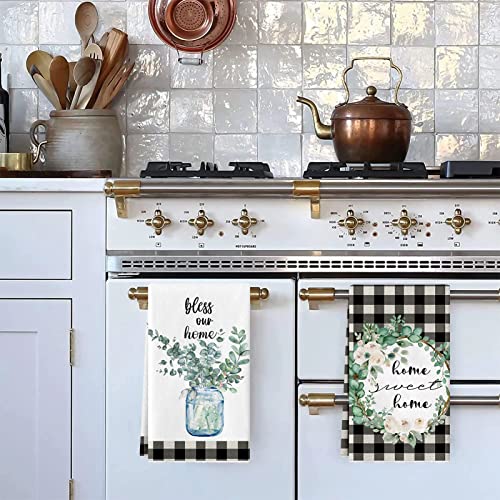 Eucalyptus Leaves Kitchen Dish Towels 2-Pack - Absorbent Microfiber Drying Towels for Cooking