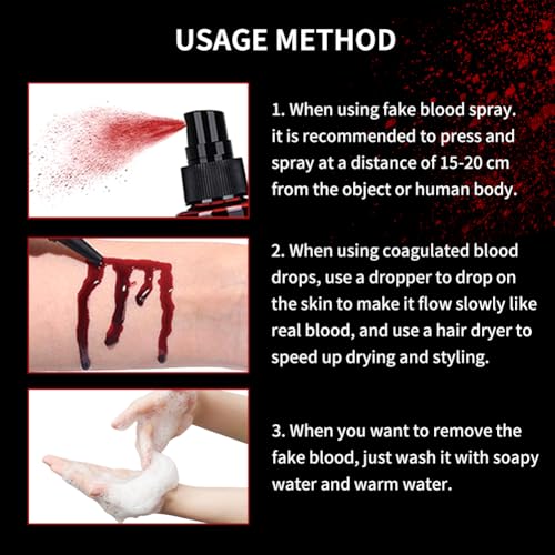 Halloween Fake Blood Makeup Kit Large 1 - Realistic Washable Blood for Zombie Vampire & Monster Cosplay