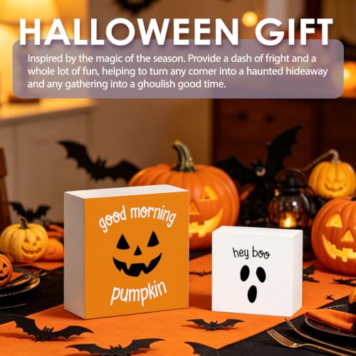 Halloween Ghost & Pumpkin Wood Sign Set - Indoor Holiday Decor, 2 Pieces