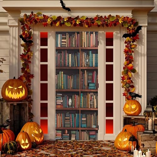 Library Bookshelf Door Cover - Washable Waterproof Holiday Decor - S 32 x 79 Inch