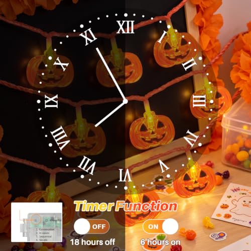 Halloween String Lights 16FT 50 LED Pumpkin Fairy Lights Battery Operated with 8 Modes