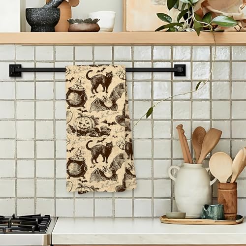 Halloween Black Cat Pumpkin Decorative Hand Towels - 16x24 Inch Kitchen & Bathroom Decor