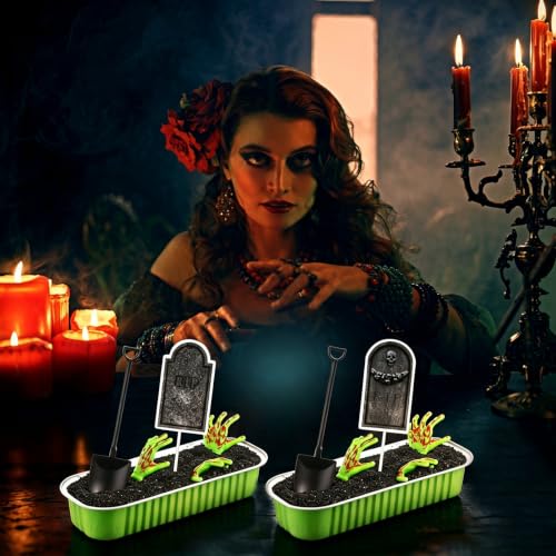 Halloween Zombie Hands Cake Topper Set with Tombstones & Lids - Spooky Party Decor