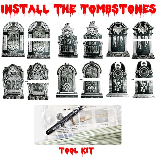 23.62in Halloween Tombstones Set of 5 | Large Plastic Graveyard Decorations for Yard Outside - Assembly Required