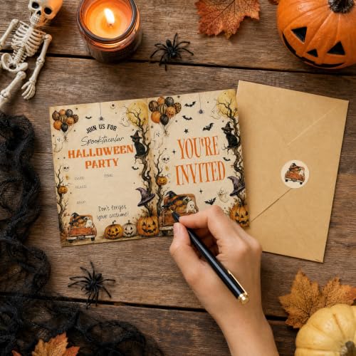 Halloween Party Invitations Kids - Truck Design, 25 Set with Envelopes & Stickers