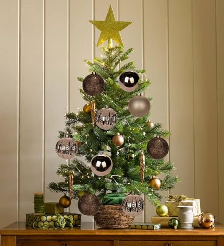 Bronze Christmas Ornaments Set 3.15 Inch - Shatterproof Holiday Decor 12 Pcs - Variation of Bronze / 3.15" / 12pcs