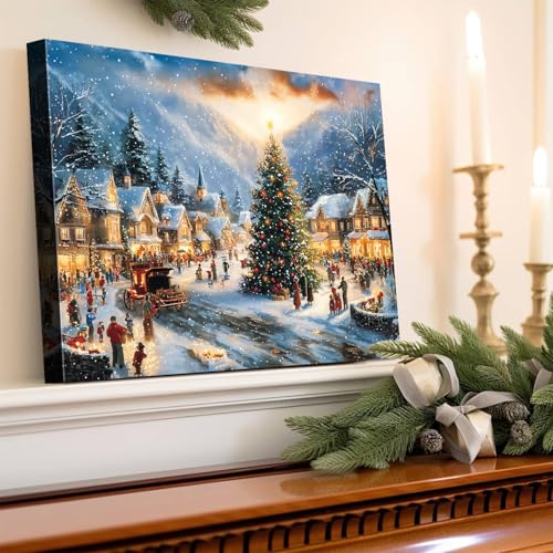 Festive Santa Christmas Canvas Wall Art - Framed Holiday Decor, 12x16 Inches - Xmas 06