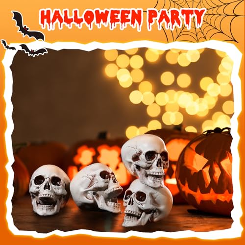 Sratte 4.3 Inch Halloween Plastic Human Skull Decorations - Realistic Fake Head Bones (Set of 4)