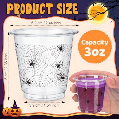 Halloween Spider Shot Glasses Set - 100 Pack, 3 oz Mini Plastic Cups, Black & Spider Variation