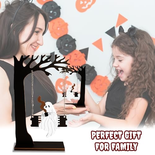 Halloween Tree Decor with Swinging Ghost - Black Halloween Tabletop Accent