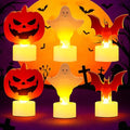 Halloween Flameless Candle Set with Pumpkin, Bat & Ghost Designs - Safe LED Tealights