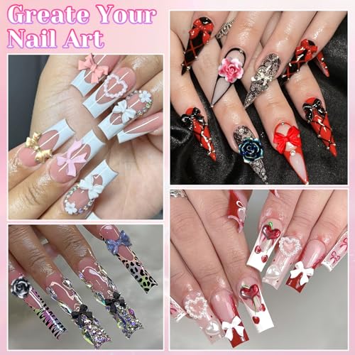 3D Nail Charms Kit with Rose Bows Butterfly Pearls & Sequins - Set-1