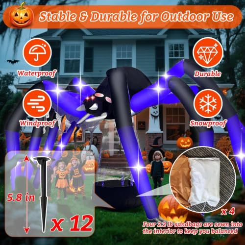 9FT Giant Outdoor Halloween Inflatable Spider Decoration - Realistic & Waterproof