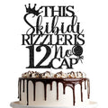 12 No Cap Cake Topper - Black Glitter Birthday Decoration, Variation of 12
