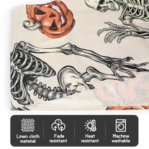 Halloween Table Runner 72x13 Inch Pumpkin Skeleton Fall Kitchen Decor