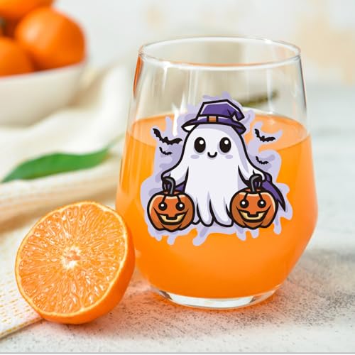 Halloween Ghost Pumpkin Wine Glass 15 Oz - Spooky Fall Gift for Women & Friends - Variation: Ghost