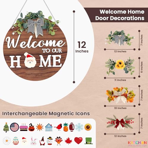 Multicolor Interchangeable Wood Welcome Sign with 21 Seasonal Inserts for Front Door