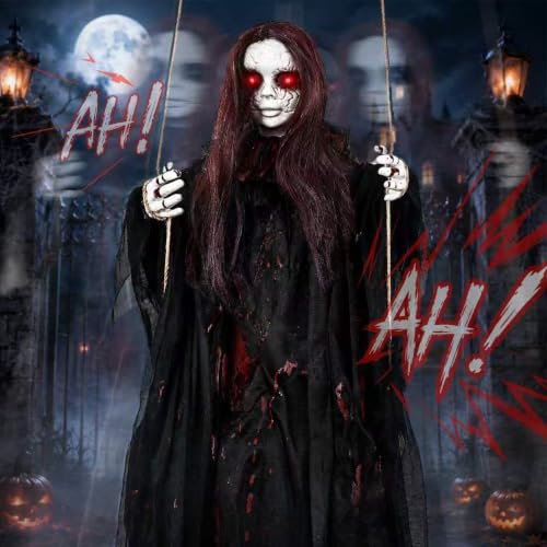 Hanging Ghost Halloween Decorations Outdoor 59-Inch Swinging Ghost Doll with Glowing Eyes