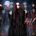 Hanging Ghost Halloween Decorations Outdoor 59-Inch Swinging Ghost Doll with Glowing Eyes
