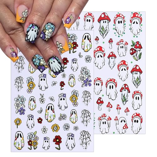 Halloween Nail Art Stickers - Ghost Pumpkin Spider Blood Drop - Mushroom Variation