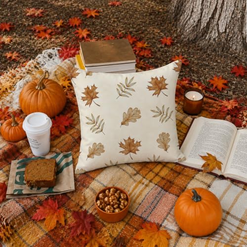 Fall Pillow Covers 18x18 Inch Pumpkin Decor Autumn Throw Pillow Case - White Fall1