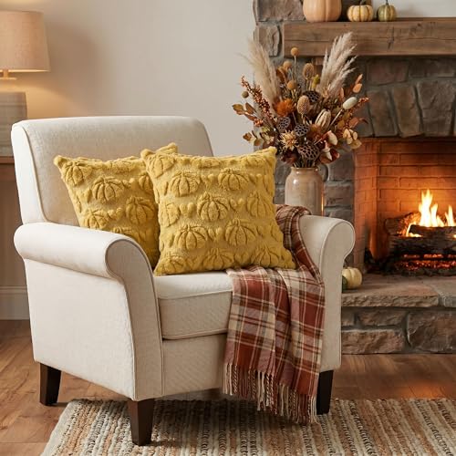 Yellow Pumpkin Fall Throw Pillow Covers 18x18 Inch - Pack of 2