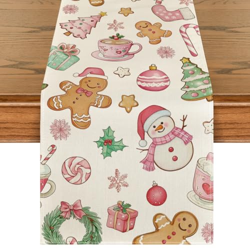 Artoid Mode Snowman Xmas Table Runner 13x90 Pink Home Party Decor