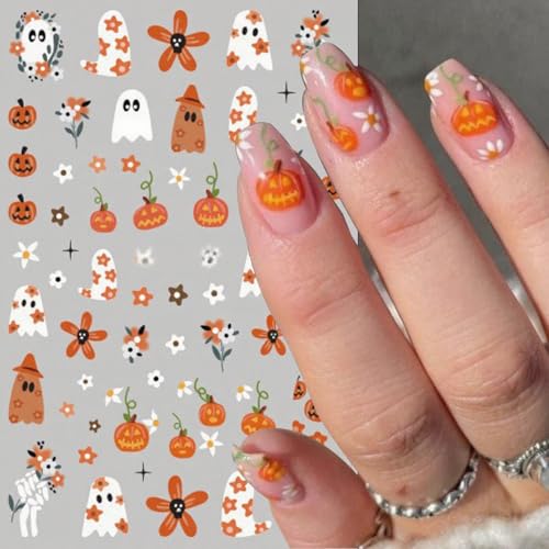 Halloween Nail Stickers Cat Pumpkin Ghost Web 6 Sheets DIY Self-Adhesive Halloween Nail Decals - Style 6