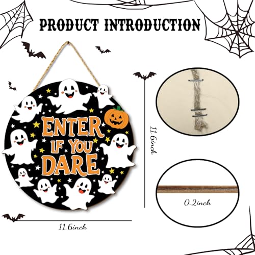 Halloween Wall Decor Sign - Enter If You Dare Wooden Ghost & Pumpkin Set