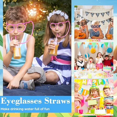 Pink Silly Straw Glasses - 6 Pack Kids Party Drinking Eyeglasses