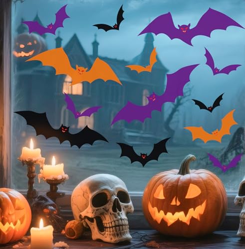 Halloween Window Clings - 6 Sheets, Bat Silhouettes, Reusable Decorations for Indoor & Outdoor Windows