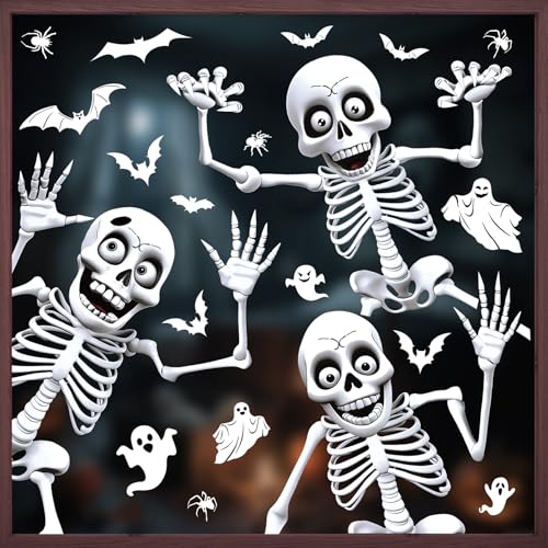 Halloween Skeleton Window Clings - Stereoscopic Effect, Reusable Party Decor