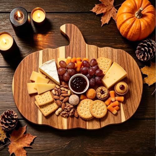 Halloween Pumpkin-Shaped Wooden Cutting Board for Kitchen Decor & Charcuterie