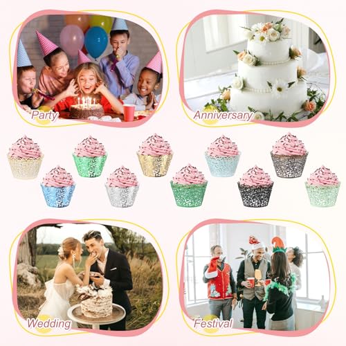 Dark Green Cupcake Wrappers 100-Pack Vine Design for Weddings & Parties