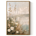 Wildflowers Lakescape Canvas Wall Art - Framed Landscape Decor, 24x16 Inches - Variation of Wildflowers Lakescape / 24L x 16W
