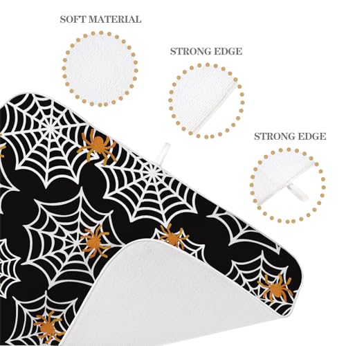 Halloween Dish Drying Mat 18x24 Inch Black Orange Spider Web Pattern - Fall Kitchen Decor