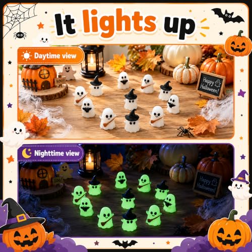 36 Pcs Mini Halloween Ghost Figurines - Glow in the Dark Rubber Decor Set - Halloween Party & Home Decorations