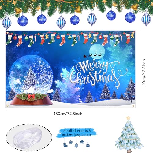 Christmas Snowman Backdrop Banner Winter Scene for Photography Blue - 72.8 x 43.3 Inches