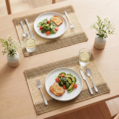 Set of 6 Woven Stripe Burlap Brown Paper Placemats 12x18 Inch